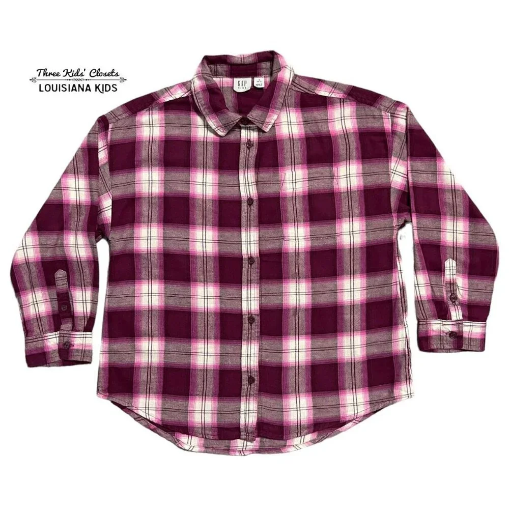 Gap Kids S (6-7Y) Pink & Purple Plaid Flannel Shirt